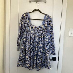 Free People Bessie Babydoll Mini Dress Corduroy Floral Long Sleeve XSMALL